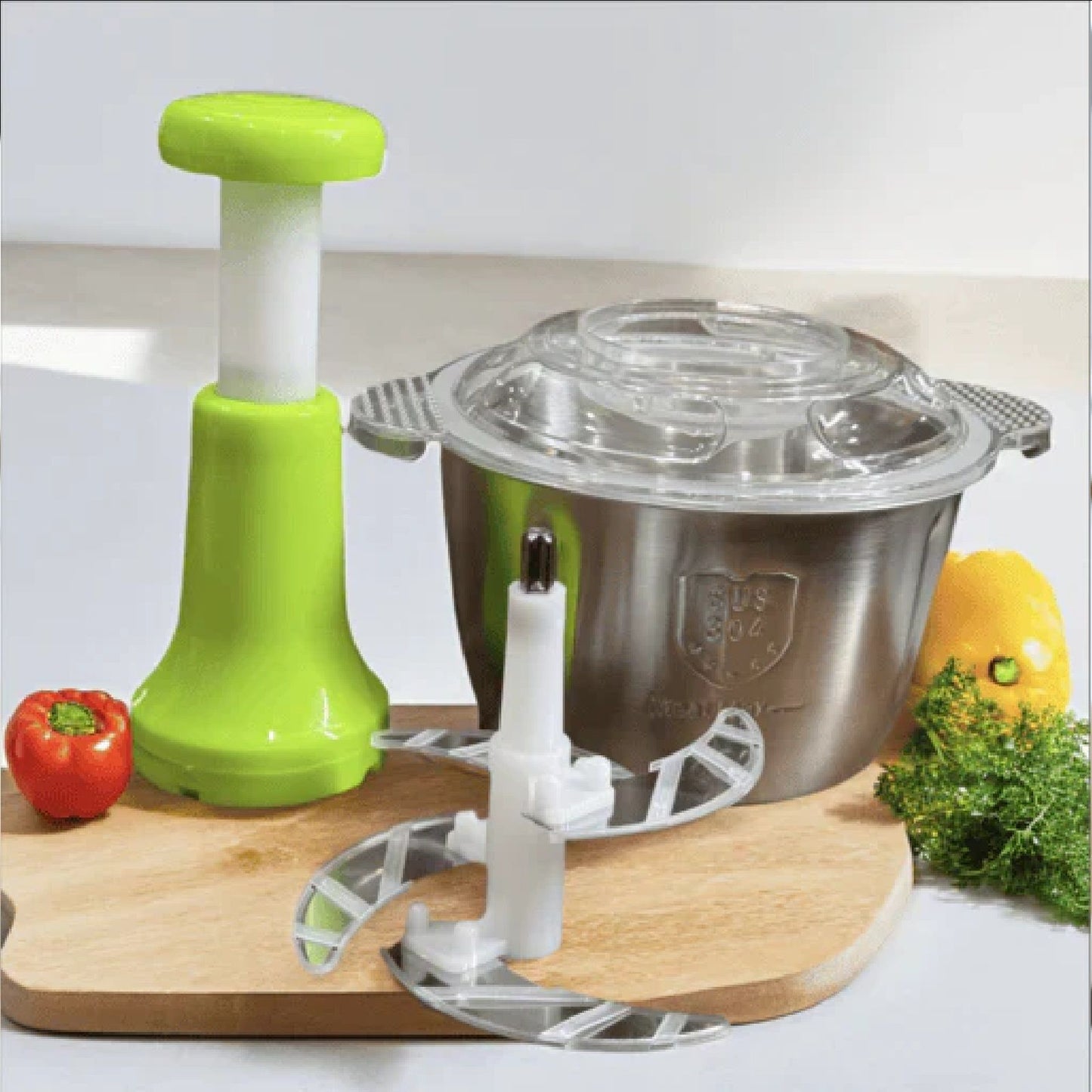 2 Litre 4 Blades Meat and Vegetable Manual Push Chopper with Stainless Steel Bowl