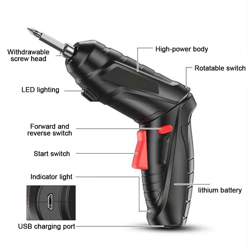 Portable Electric Screwdriver Cordless 47 in 1 Rotated 90 Degrees Rechargeable Screwdriver with LED for Home Office DIY Tools Drill Machine