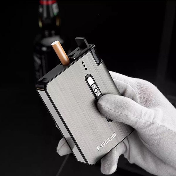 Focus Automatic Lighter Automatic Cigarettes Holder 10 Pcs Cigarette Case Portable Automatic Cigarette Holder Without Lighter Metal Cigarette Boxes Lighter Gadget For Men Multifunction Cigarette Holder