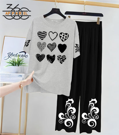 Yellow & Black Women Printed Night Suit Fabric Jersey