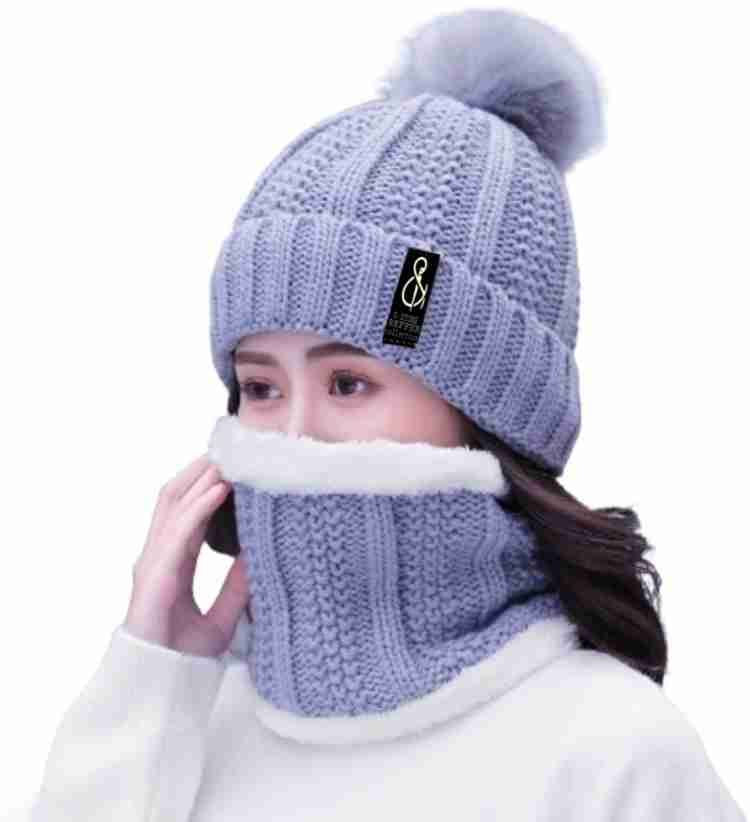 LADIES WINTER CAP 2PIECE SET IMPORTED ITEM PREMIUM QUALITY WARMER ITEM STUFF WOOLEN LYCRA FREE SIZE