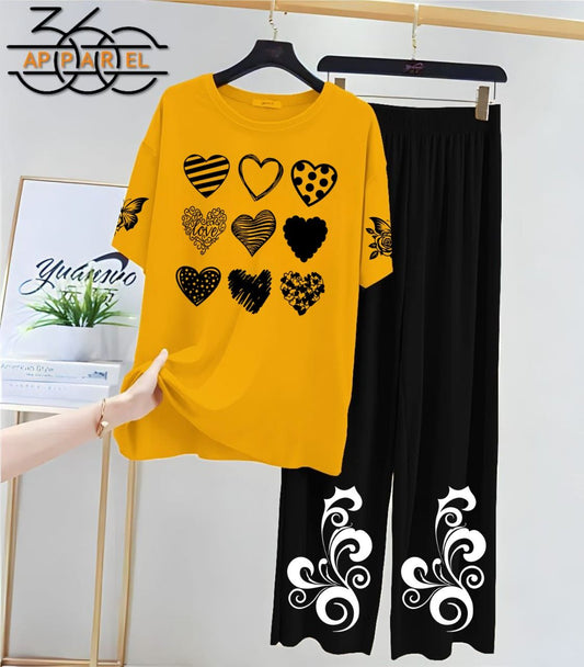 Yellow & Black Women Printed Night Suit Fabric Jersey