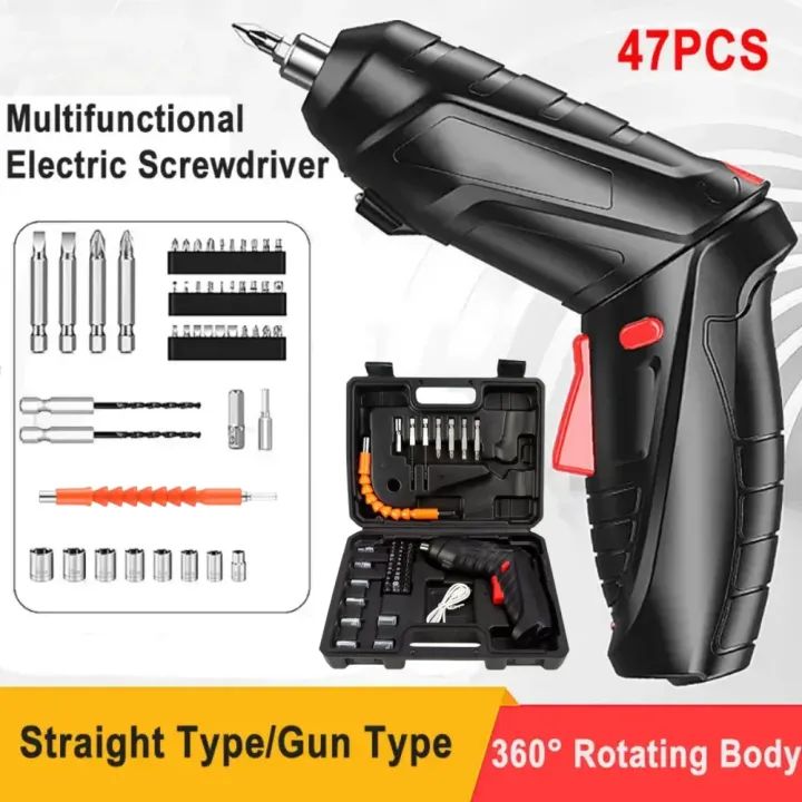 Portable Electric Screwdriver Cordless 47 in 1 Rotated 90 Degrees Rechargeable Screwdriver with LED for Home Office DIY Tools Drill Machine