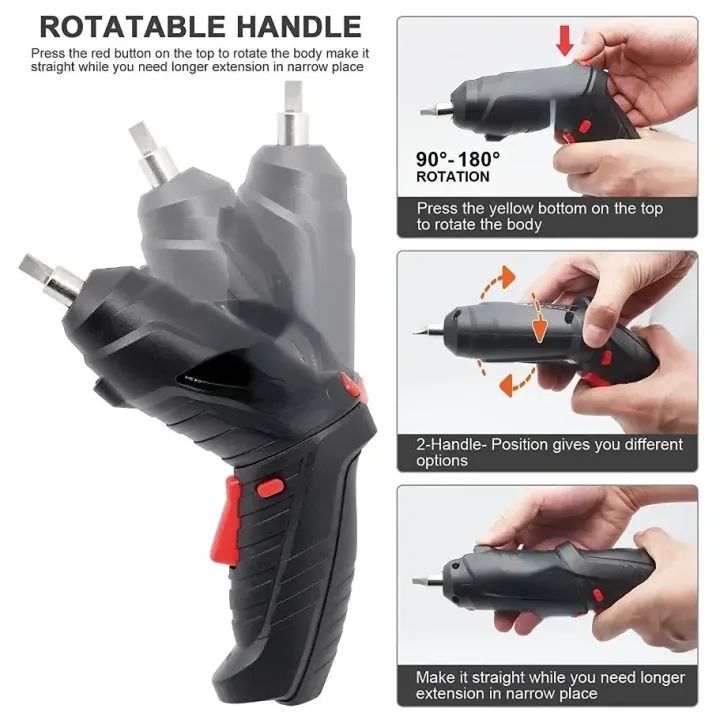 Portable Electric Screwdriver Cordless 47 in 1 Rotated 90 Degrees Rechargeable Screwdriver with LED for Home Office DIY Tools Drill Machine