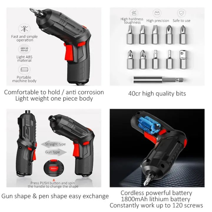 Portable Electric Screwdriver Cordless 47 in 1 Rotated 90 Degrees Rechargeable Screwdriver with LED for Home Office DIY Tools Drill Machine